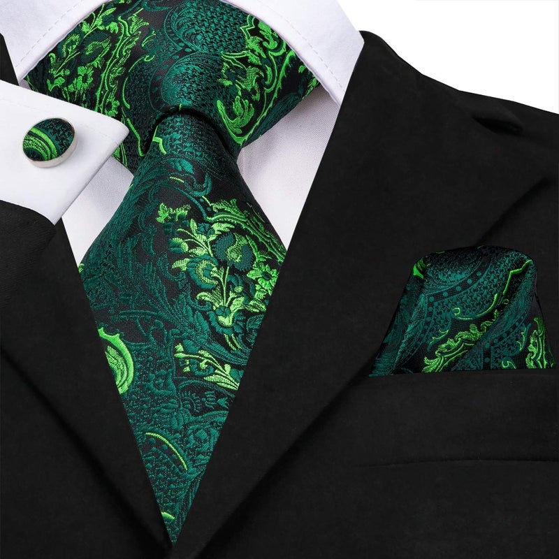 Dubulle Mens Tie Set Solid Paisley Silk Striped Necktie for Men with Cufflinks Tie and Pocket Square - Image 4